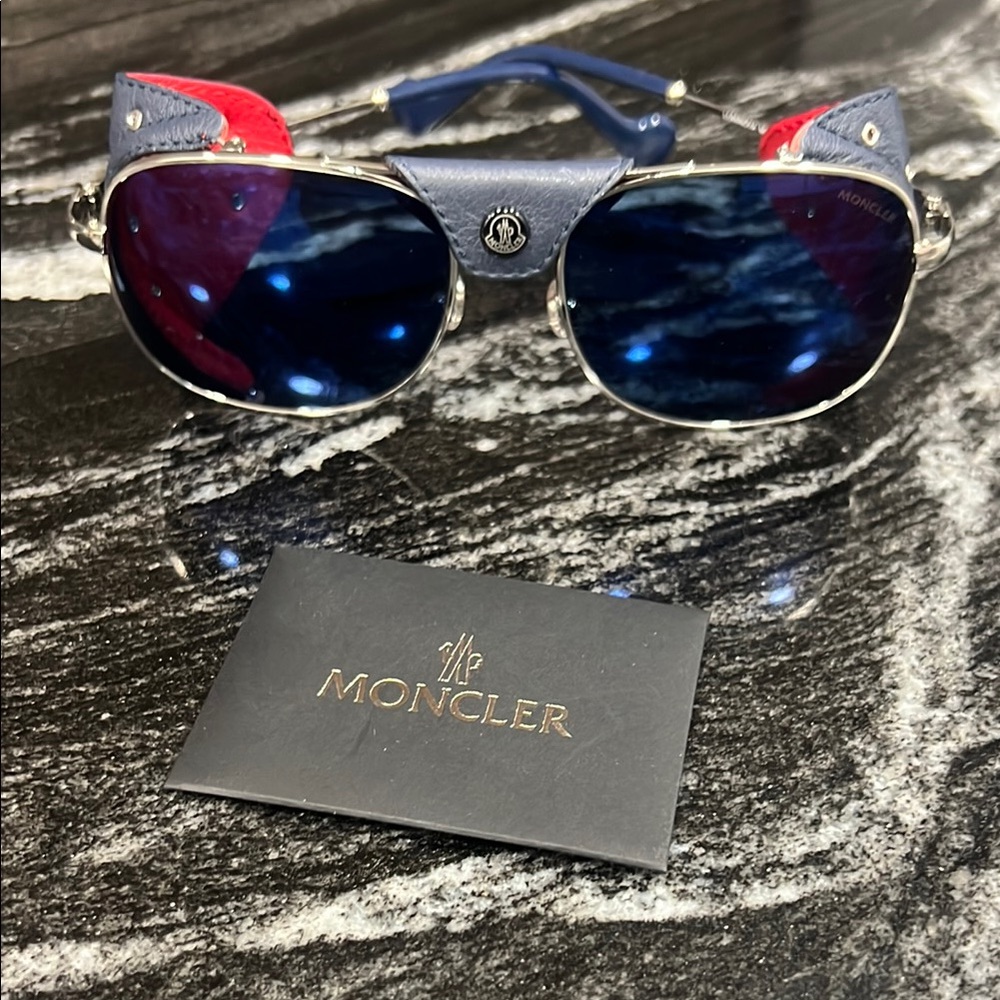 Moncler Blue and Red Aviator Sunglasses